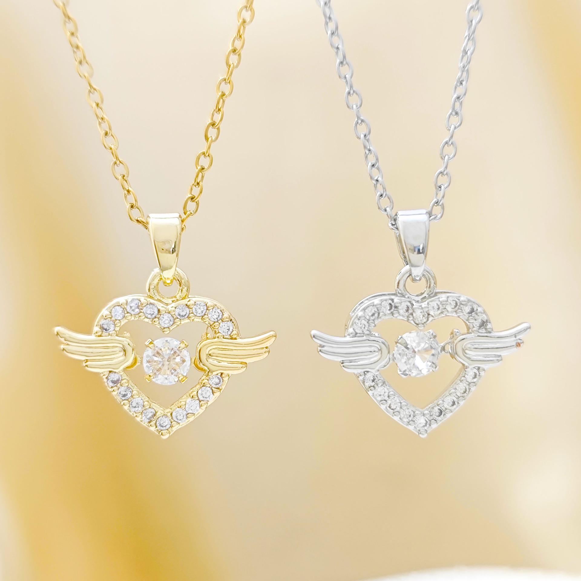 Influencer Style Angel Wings Heart Necklace: Exquisite Zirconium & Titanium Clavicle Chain Pendant for Women