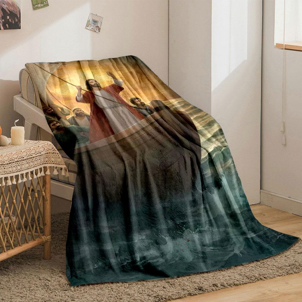 Jesus beruhigt den Sturm Decke Gedruckte Decke für Wohnzimmer Bett Sofa Mittagspause Weiche Gemütliche Decke für Freundes Festival Geschenk