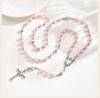Collana Rosario Perla Rosa Perline di Preghiera Cattoliche Medaglia Vergine Maria Collana con Croce Religiosa per donne Gioielli Religiosi Regalo