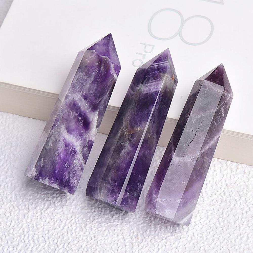 Grande Taille Point de Cristal d'Améthyste Naturelle Baguette Pierre d'Énergie Cristalline Quartz Violet Naturel Décoration Intérieure Artisanat Poli 8-15cm Pierre Sculptée