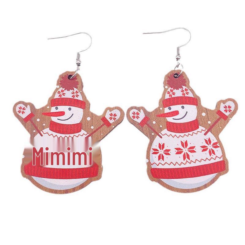 Teardrop Santa Claus Bell Car Red Ornaments: Wooden Christmas Earrings