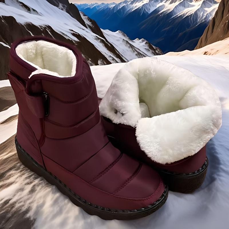 New Winter Plus-Size Women'S Boots with Thickened Fleece High-Tube Round-Toe Flat Snow Boots