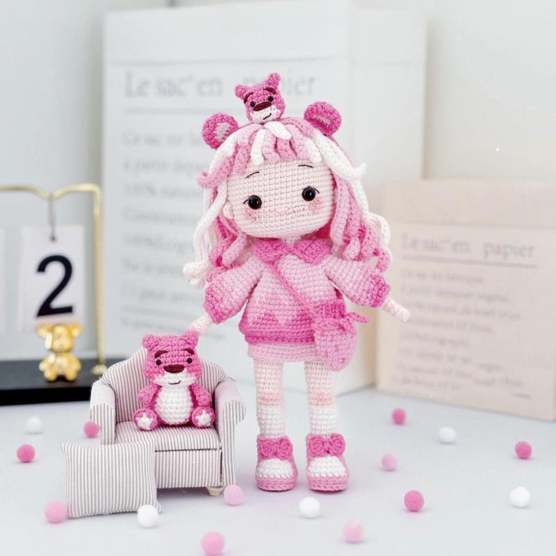 Handemade Knitting Amigurumi Girl Doll Crochet DIY Hook Yarn Materials Set Kit Crochet Pattern In English Girl Birthday Gifts