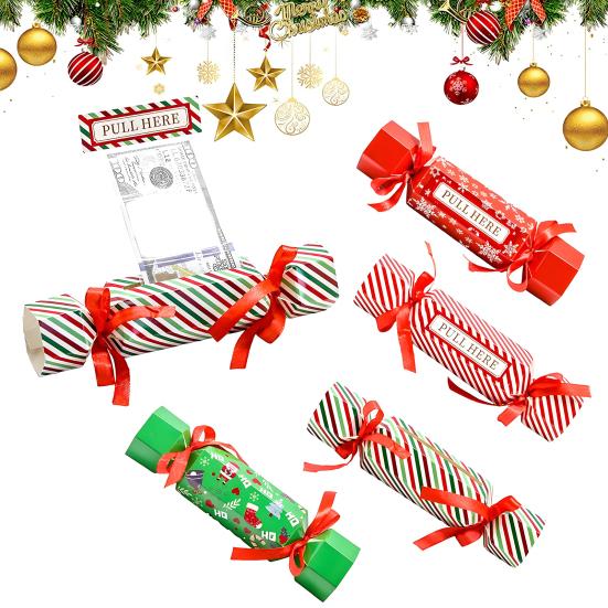 4 Pcs Candy Christmas Money Pull Pouch Surprise Pull Out Money Gift Holders for Cash DIY Christmas Party Money Box for Kids Adults
