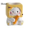 Decorative Resin Flowerpot Holding Pen Cat Planter Pot, Shaped Flowerpot, Office Desk Succulents Plants Container for Home Balcony Flower Pot