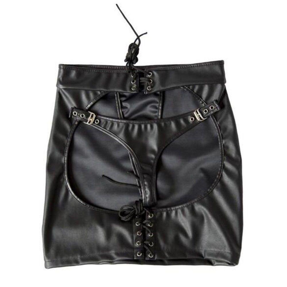 Dirbtinės odos suvarstoma pliaukštelėjimo mini sijonas fetišas atvirų klubų bondage klubinė apranga naujas