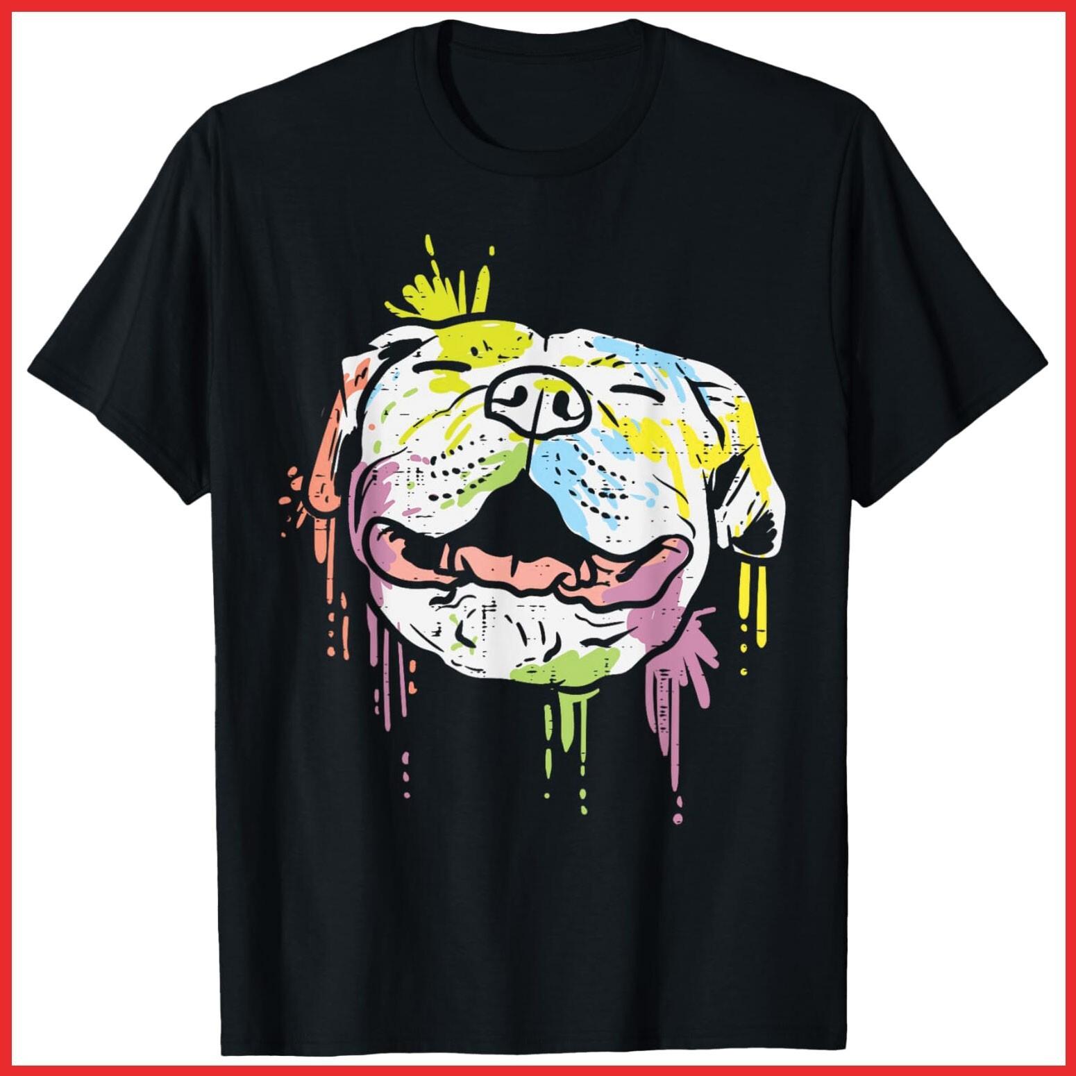 Colorful Pitbull American Terrier Dog Lover Owner Black Cotton T-Shirt S-5XL M