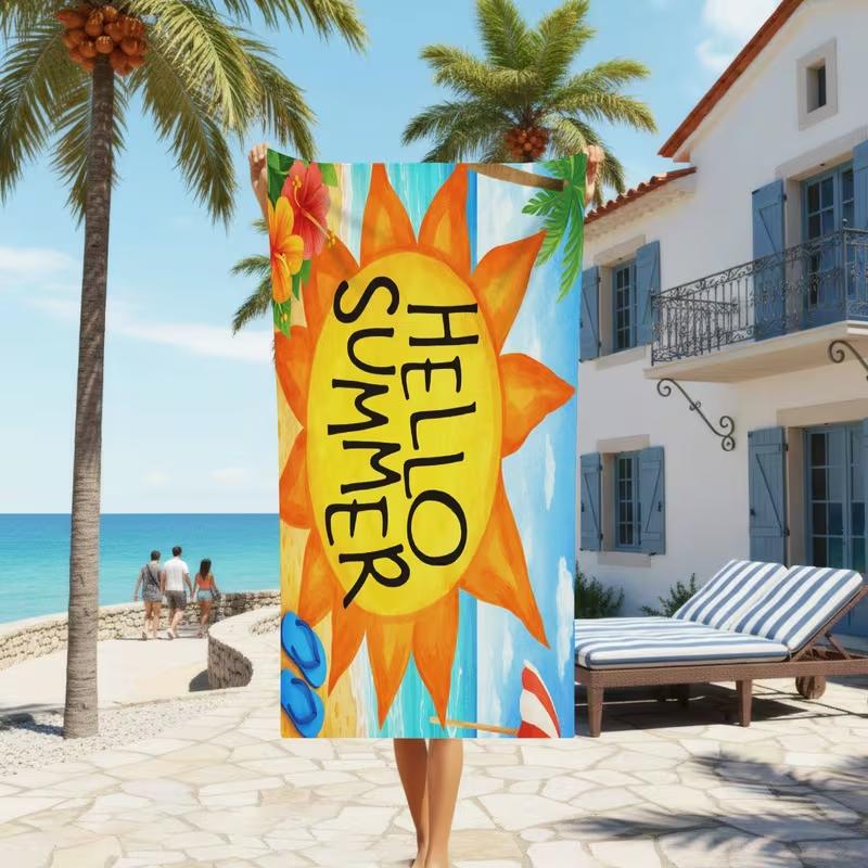 Retro Surfboard Beach Towel Tropical Palm Print Quick Dry Sandproof Absorbent Towel for Summer Beach Travel Vacation
