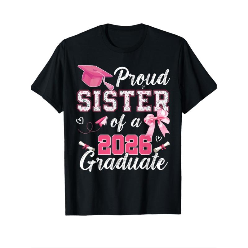 Women's T-Shirt Black Women's Vintage 2026 T-Shirt Graduate Design with Cap & Stars, Casual White Shirt for Auntie Gift, Graduation Party Outfit