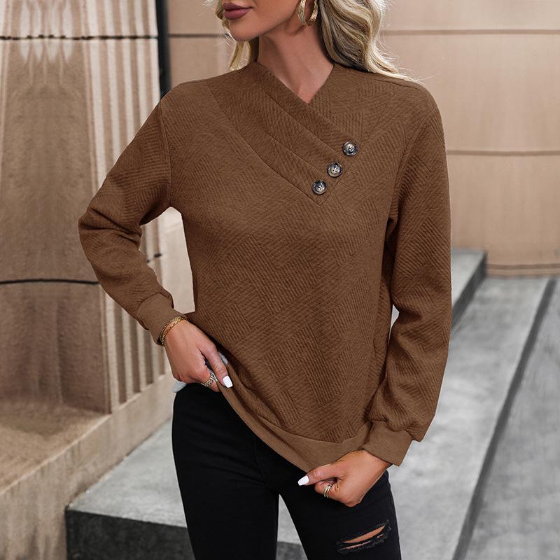 2026 Autumn Casual V-Neck Long Sleeve Jacquard Solid Color Women's Hoodie
