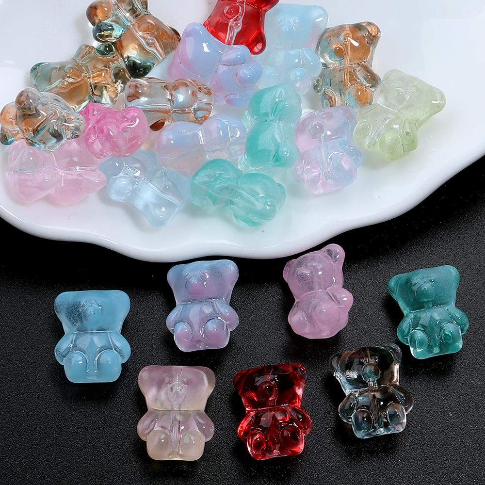 20pcs Bear Glass Beads Colorful Cute Lampwork Loose Spacer Bead For Jewelry Making DIY Necklace Bracelet Phone Chain Accessories