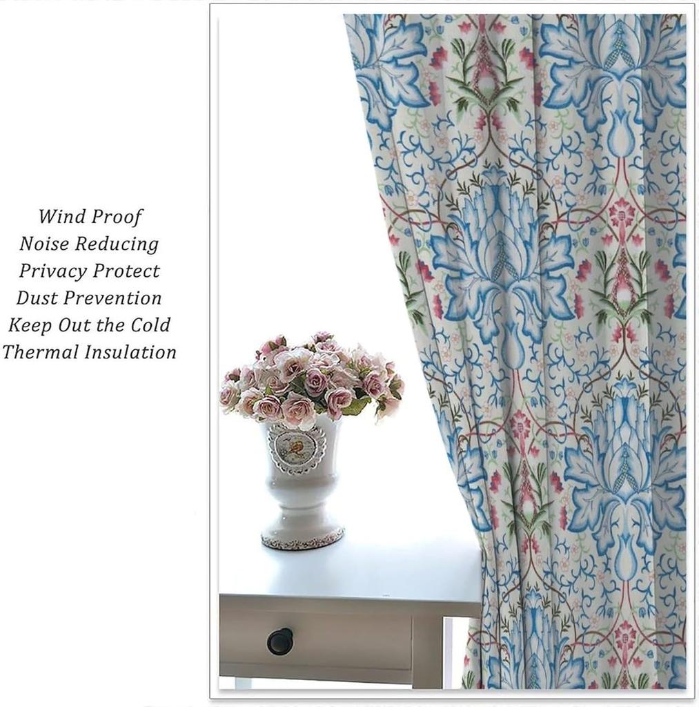 William Morris Floral Blackout Curtain   Mid Century Watercolor Vintage Flower Plant Abstract Art Print Window Drapes   for Living