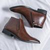 Fashion Pointed Toe Men's High Top Footwear Classic Retro Leather Chelsea Boots Men Side Zipper Fashion Ankle Boots Male Business Shoes
