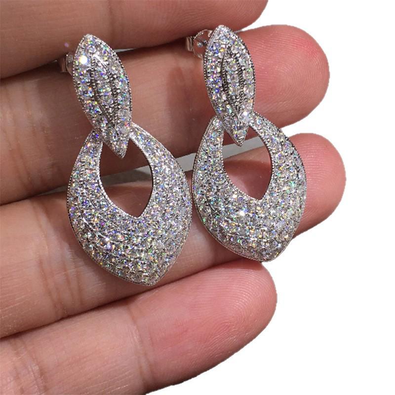 2025 European & American Fashion Hollow Water Drop Stud Earrings with Zircon Inlay