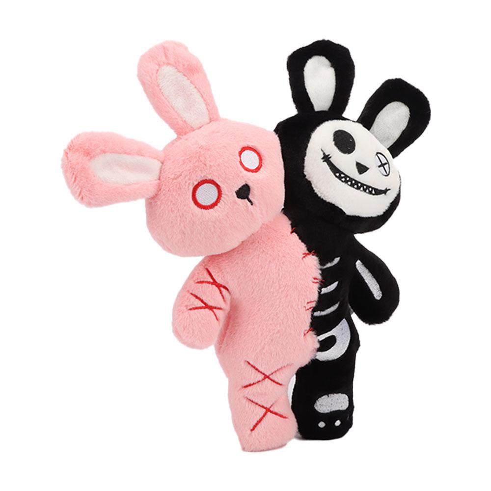 Peluche effrayante Gothique à double tête Crâne Lapin Animal en peluche Jouet lapin Décoration Halloween Cadeau pour enfants