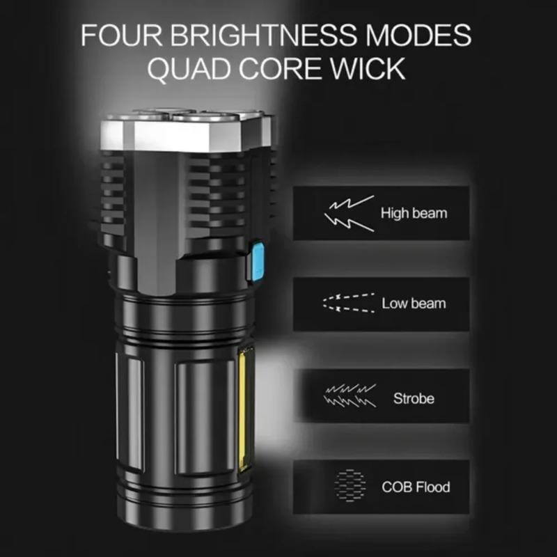 Powerful Flashlight with charging,Super Bright USB Rechargeable 4 LED Handheld Lantern Camping Portable Torch Light For Emergency Power Failure