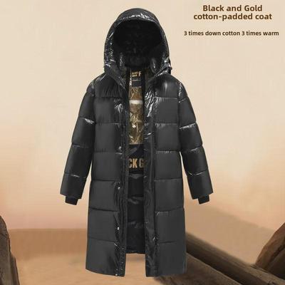 2023 Black & Gold Hooded Long Down Cotton Jacket for Men - Winter Thickened Coat for Young & Middle-Aged Couples