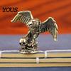 Micro Landscape Figure Eagle Skull Figurine, Small Vintage Bird Statue, Solid Brass Decorative Desktop Tea Pet Sculpture for Home Office