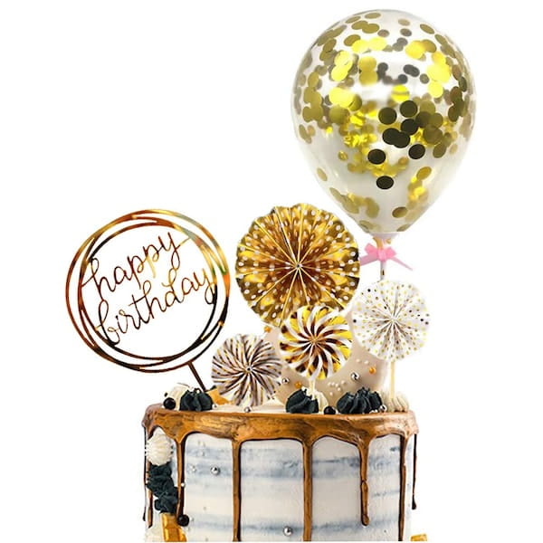 Balon Z Confetti Na Tort Czarny Topper
