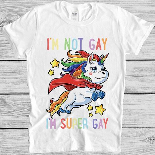 Unicorn Super Gay Pride LGBT LGBTQ Ally Rainbow Flag Funny Gift Tee T Shirt M955
