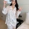 Blue Small Orchid Noble Sweet Women's Lace Pajamas French Lazy Elegant Aesthetics Sleepwear  Autumn Casual Nightgown