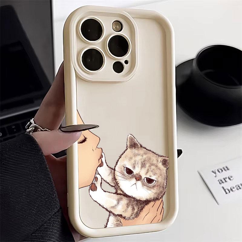 Cat Kissing Illustration Art Phone Case for iPhone 17 16 15 14 13 12 11 Series Pro Max Plus Double Layer Protection