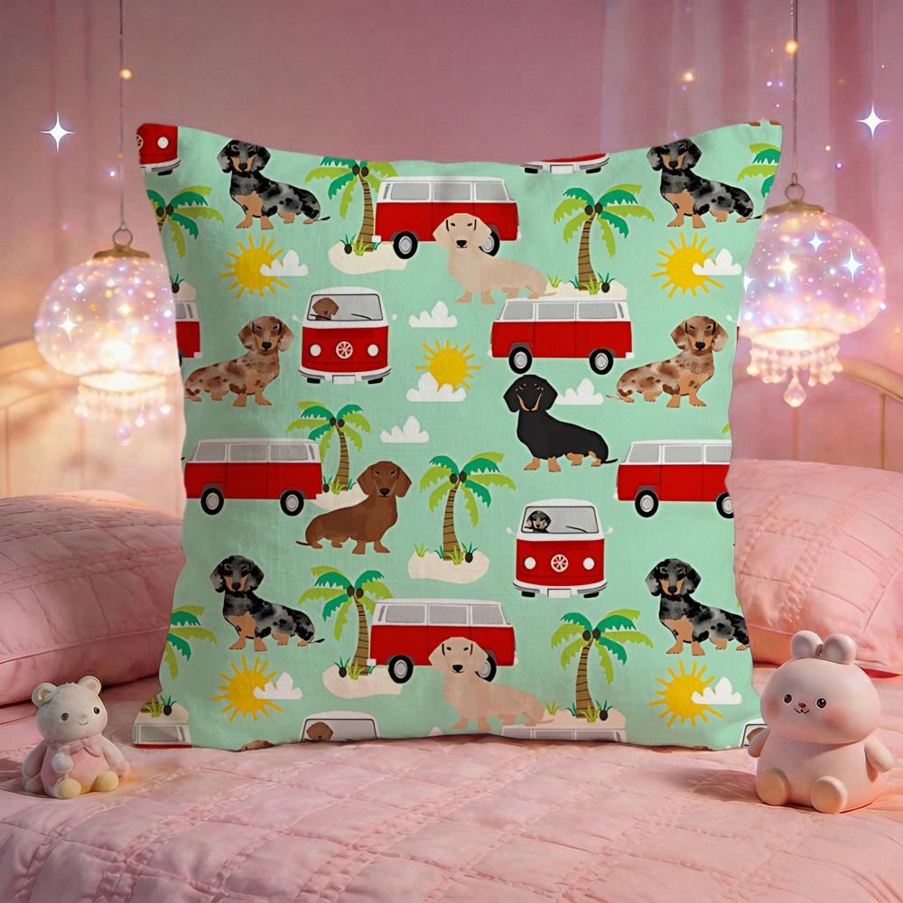 Cute Sausage Dog Pattern Cushion Cover Premium Comfort Reversible Pillow Cove Two in One Design for Any Room Car Interior