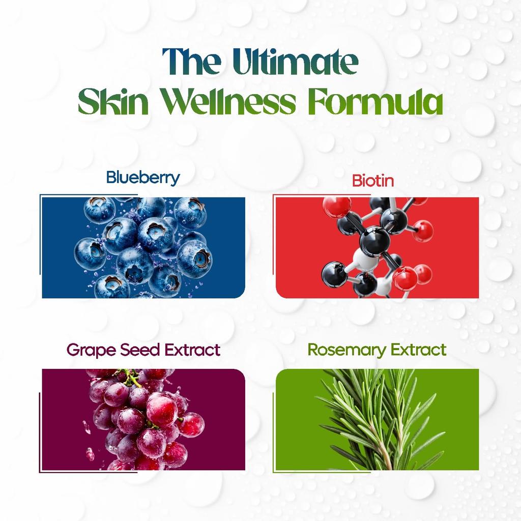 Bliss Welness Skin Multivitamin with Biotin Hyaluronic Acid Alpha Lipoic Acid Vitamins & Minerals | Glowing Radiant Youthful Skin Supplement for