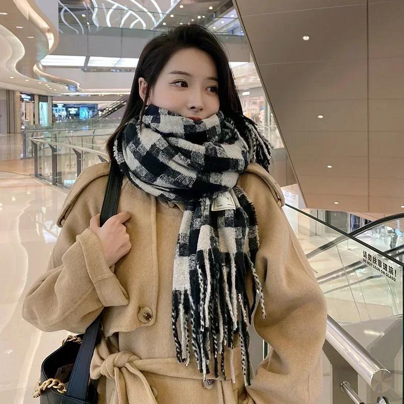 Autumn Winter Warm Plaid Scarf Korean Fashion Simple Thickened Soft Skin-friendly Scarves Checkered Windproof Versatile Scarves