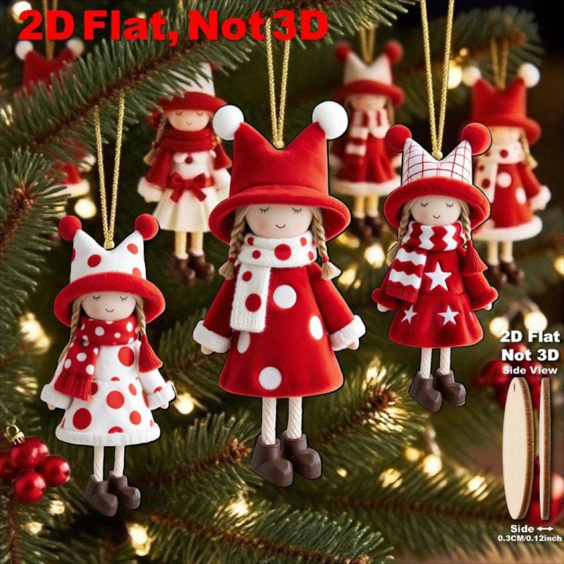 

16Pcs/set Christmas Pendant Charms 2D Flat Classic Red And White Design High-quality Girl Doll For Christmas Tree Decoration