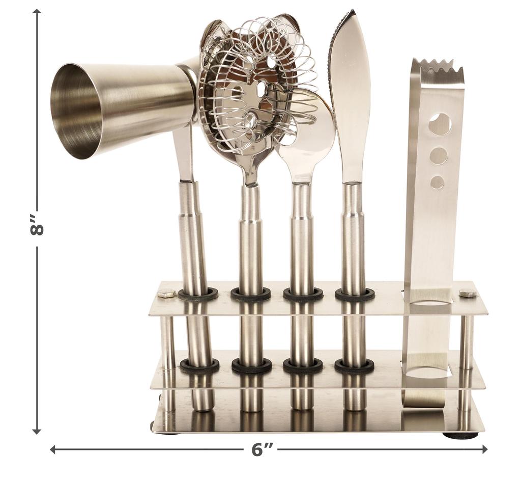 Trifri Sada barových nástrojů pro koktejlové barmany se stojanem, 5dílná barová sada z nerezové oceli pro domácí barmany, mixér na nápoje