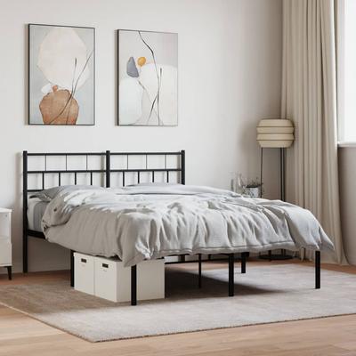 Vidaxl Metal Bed Frame with Headboard, Black, 140X190 Cm