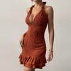 European Beautiful Women's Summer Suspender Tight Mini Dress Sexy Deep V Pleated Party Dress