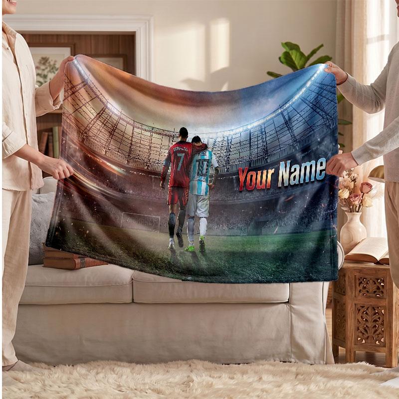 Coperta Personalizzata in Pile Cristiano Ronaldo con Logo Calcio, Testo Nome Personalizzato Morbida Calda Coperta da Divano per la Casa