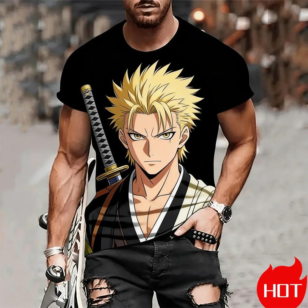Anime Printed Men's T-shirt 3D Cool Samurai Pattern Short Sleeve Tops Daily Leisure Fashion Breathable Round Neck Pullover Tops