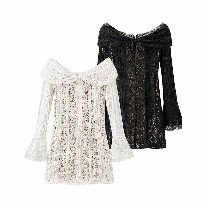 Kaslead New Arrival Women's Clothing Fashion Style Fashion Minimalist Lace Short Long Sleeves Dress