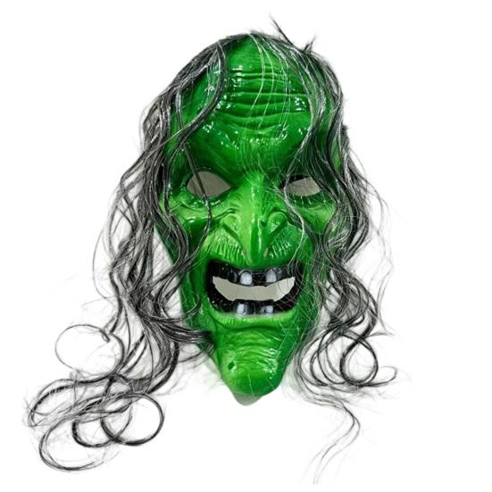 Full Face Halloween Witch Mask with Realistic Wrinkles & Fangs, Plastic Scary Detailed Costume Mask, Creepy Cosplay Prop for Party, Escape Room зелёный