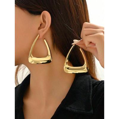 Oversized-Hop Geometric Earrings Vintage Punk Light Luxury Plain Hoops Oversized Open Statement Jewelry