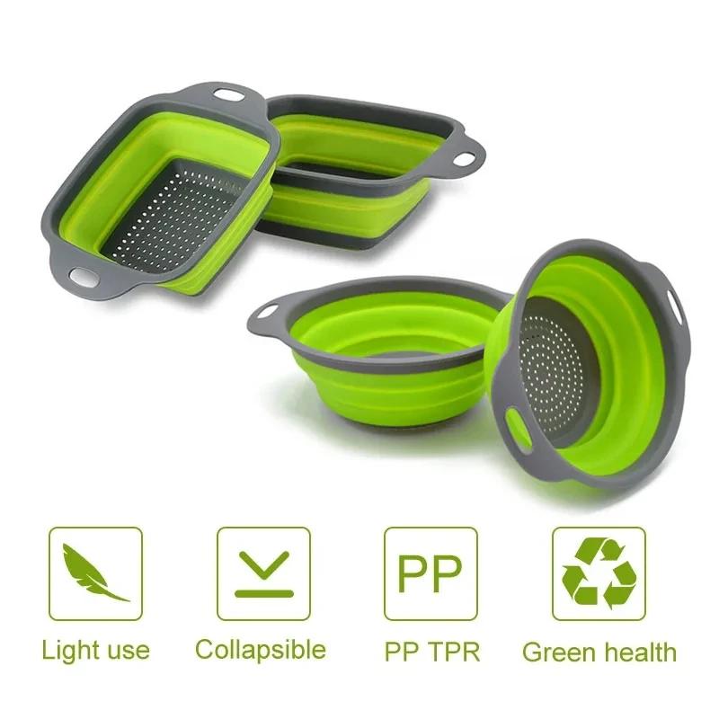 Set 2 Foldable Square Drainage Basket Retractable Filter Basket Vegetable Basket Kitchen Vegetable and Fruit Tray Kitchen Tools