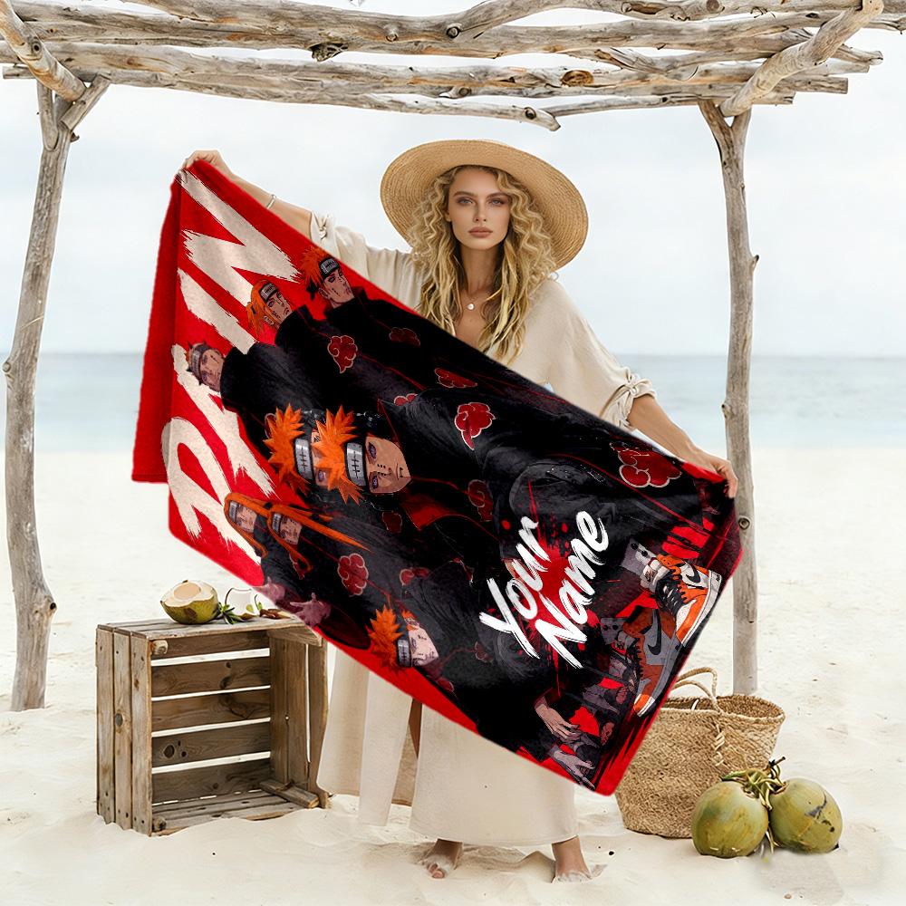 Naruto Character Customize Text Beach Towel Soft Durable Quick-Dry Suitable for Sports Travel Swimming Yoga Bathroom Beach And Pool