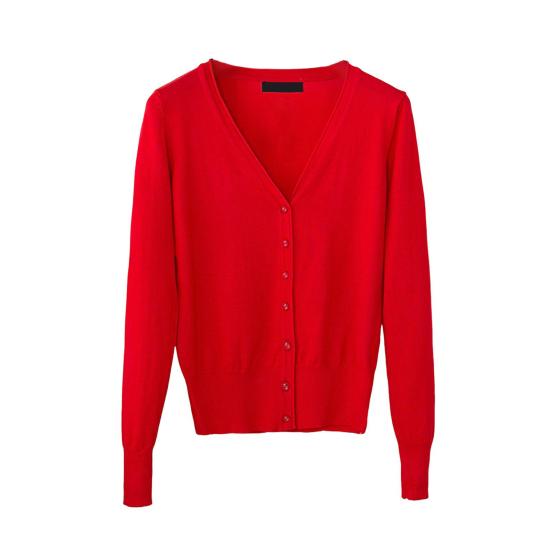 

Женское вязаное пальто с V-образным вырезом, длинным рукавом, однобортный свитер, однотонный, с ребристым подолом, мягкий теплый свитер, кардиган L красный