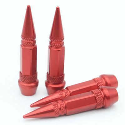 4 stuks 60 mm ventieldopjes van roestvrij staal met puntige vorm voor auto-, motor- en fietsventielen, rood