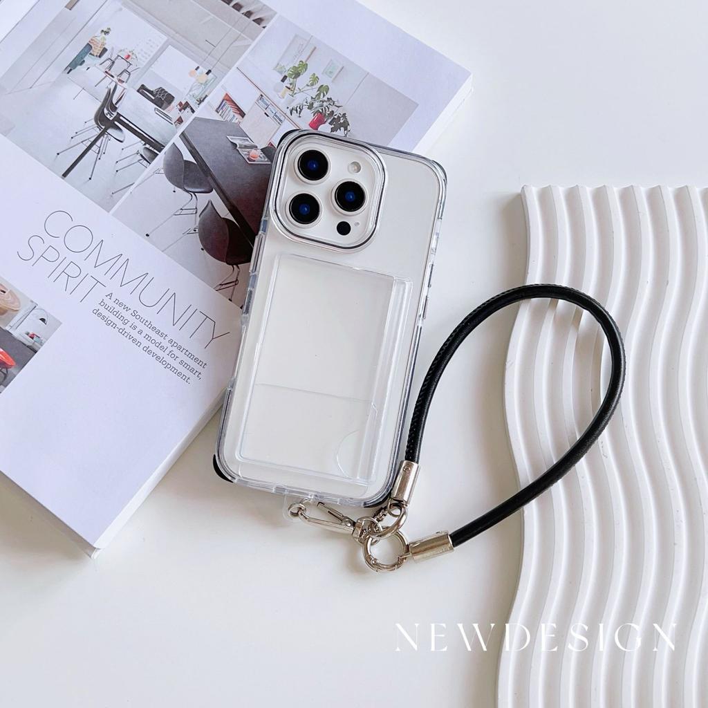 Applicable To Apple 16promax Transparent Card Case IPhone 15 Bracelet Four Corner Anti Fall Card Bag Protection Case