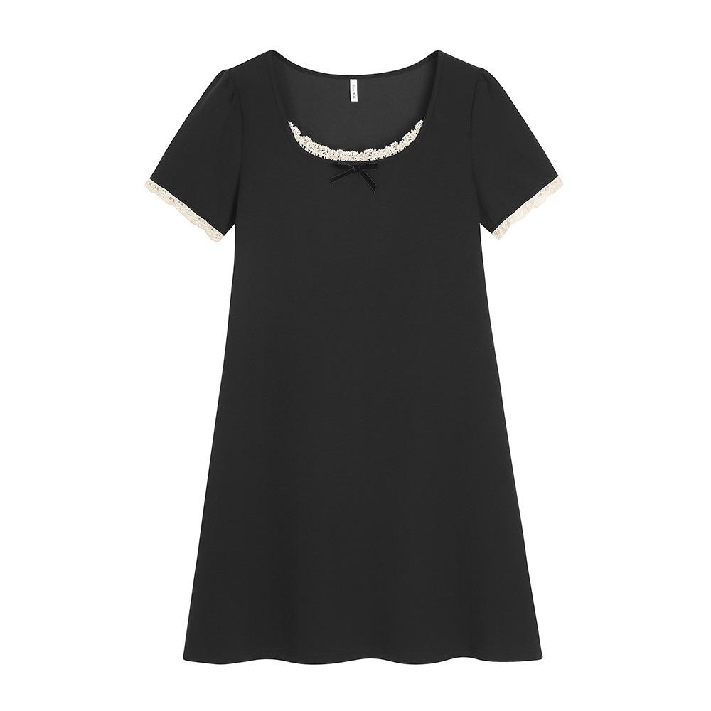

Korean Style Plus Size Lace Trim Bow Dress - Slimming Contrast Colors 3XL (For 160-180 jin)