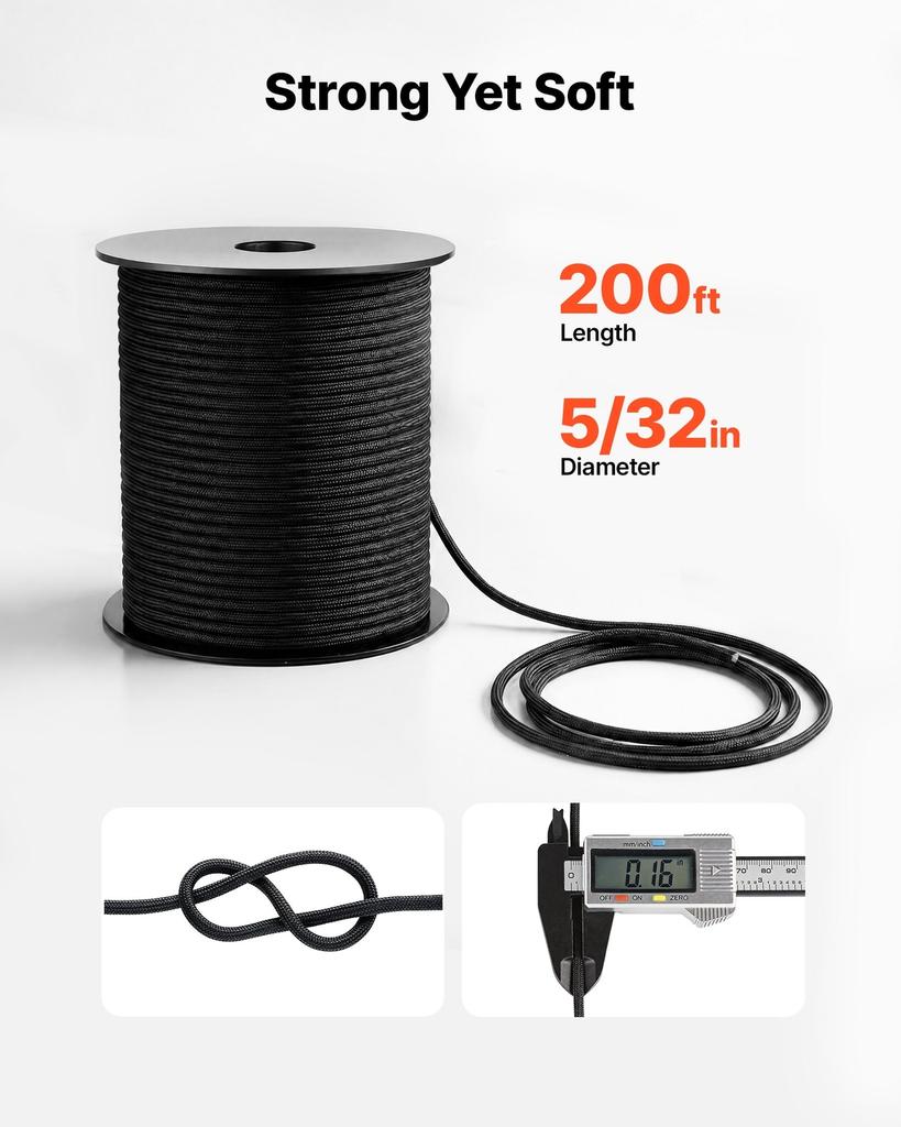 Paracord Rope 4 mm x 60 m Nylon Parachute Cord 550 Tactical, Survival Cord, Heavy Duty 7 Strand, 272 kg High Breaking Strength, Utility Rope, for