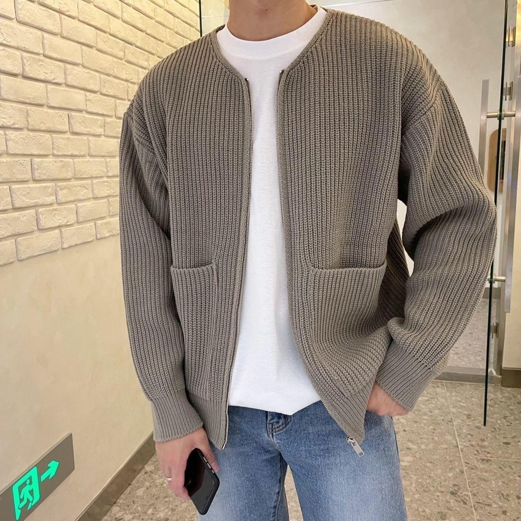 Autumn/Winter 2024 Men's Stylish Loose Knit Cardigan - Solid Color, Casual Trendy Style