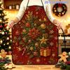 1pc 2D Printed Christmas Apron, Red And Golden Festive Pattern with Decorative Christmas Tree, Snowflakes, And Holiday Ornaments, Polyester Apron with