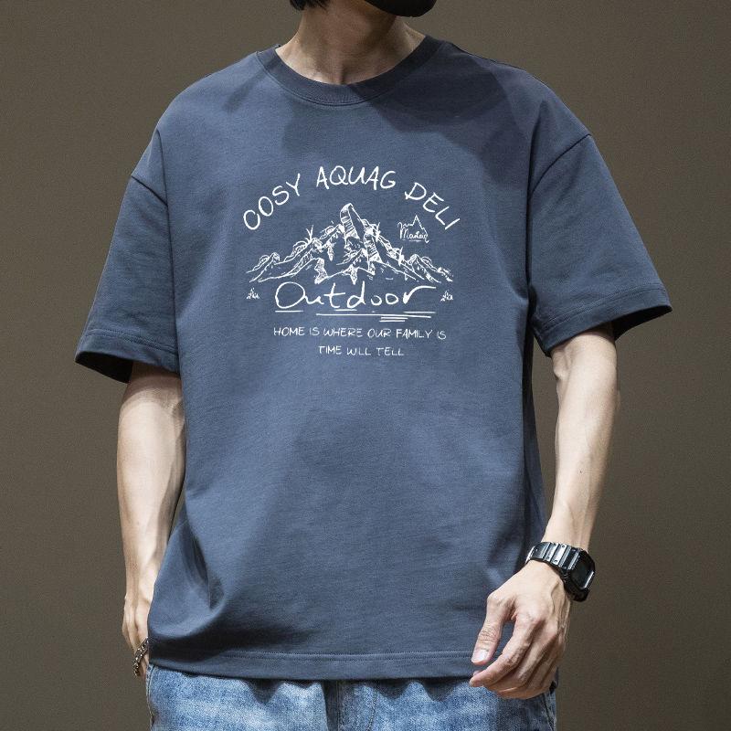 Retro tričko s krátkým rukávem pro pánskou letní módu značky, tričko z čisté bavlny s módním vzorem