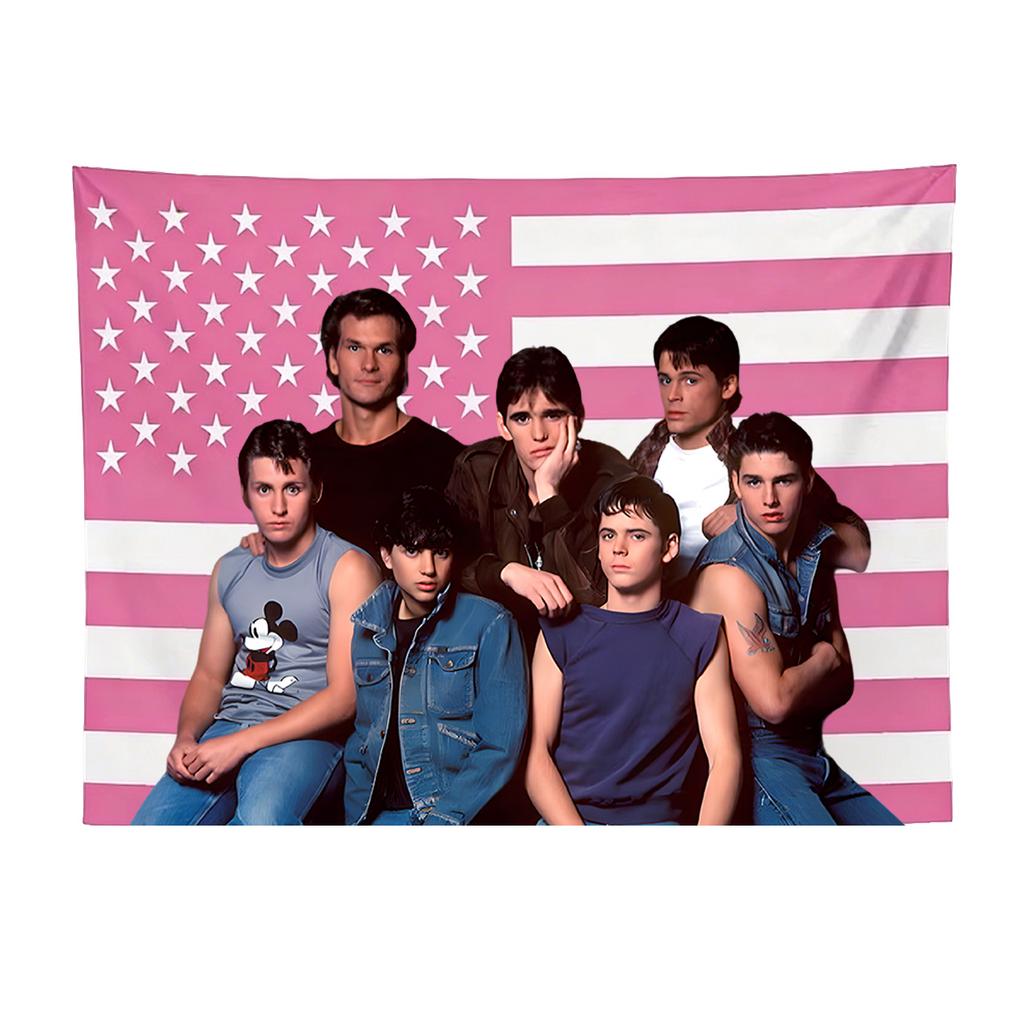 The Outsiders Cast Pink American Flag Tapestry, Aesthetic Retro Wall Hanging, Bedroom Dorm Decor, 80S Movie Fan Gift