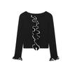 Zbzr Spring New Women Clothes Western Style Lace Patchwork Contrast Color Long Sleeve Knit Cardigan Slimming Short Top